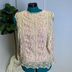 Anthropologie Erin + Ali Lace Sleeveless Top Size Large NEW